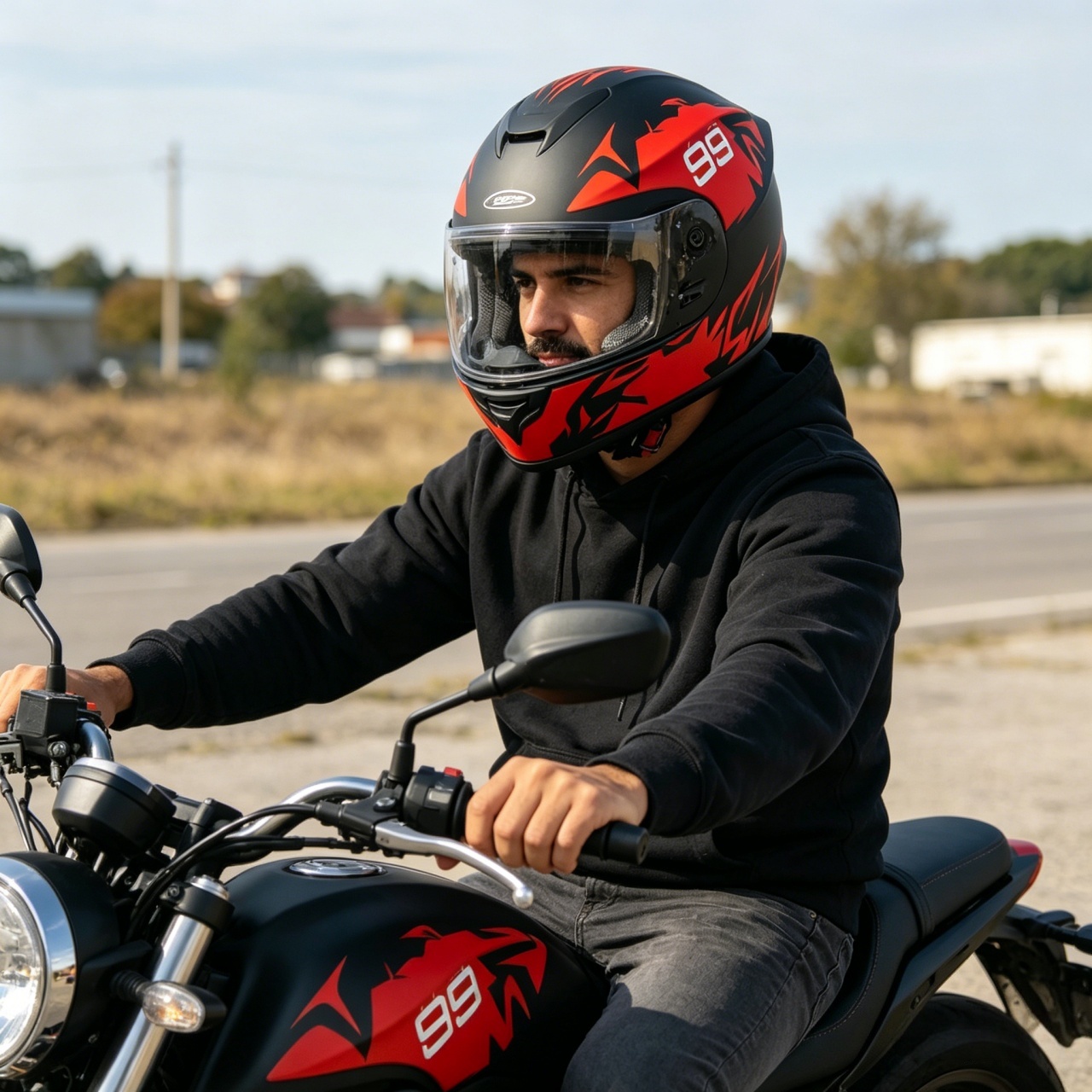 Dual Visor Motorcycle Racing Helmet - خوذة دراجة نارية كاملة الوجه للرجال