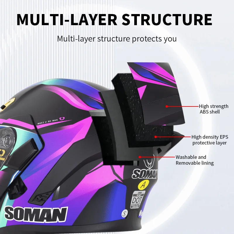 SOMAN خوذة لكامل الوجه عدسة مز - مراجعة Dual Visor Motorcycle Racing Helmet وسعره