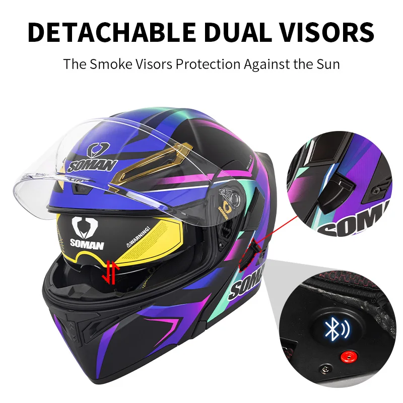 SOMAN خوذة لكامل الوجه عدسة مز - مراجعة Dual Visor Motorcycle Racing Helmet وسعره